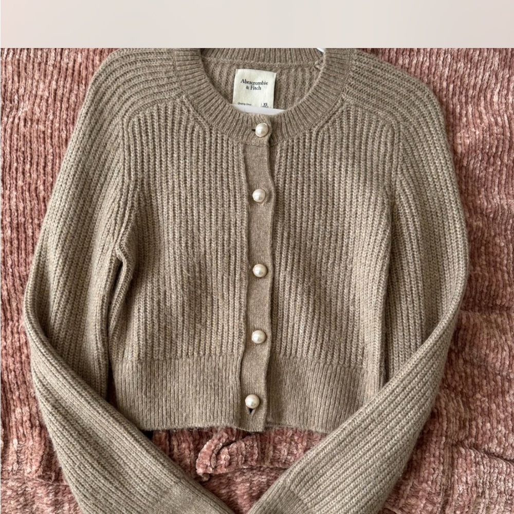 Abercrombie & Fitch Crew Pearl Button Cardigan in brown